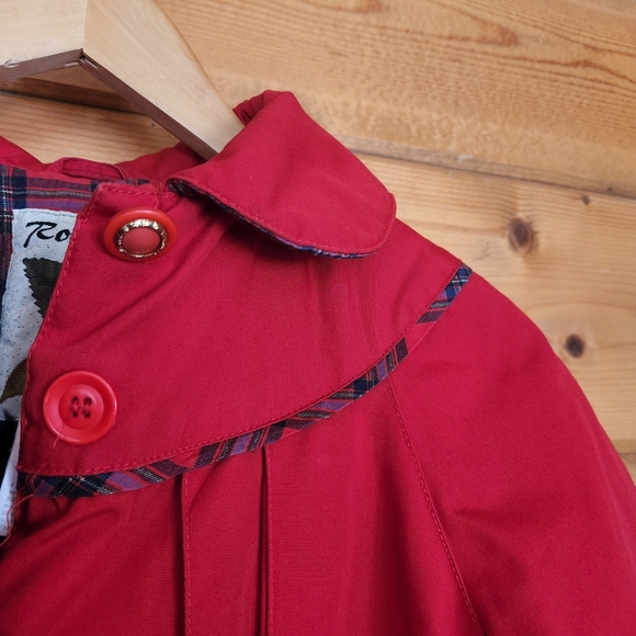 Rothschild 💜 Vintage Red Dress Coat Jacket Pleated Plaid Faux Fur Lined Girls 4 - Picture 8 of 11